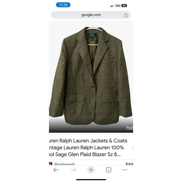 Ralph Lauren Sage Wool Glen Plaid Tweed Equestrian Jacket 14W - Picture 1 of 11